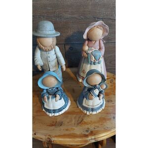 Rare Large Vintage Enesco Faceless Amish Family Set of 4 Ceramic Figurines